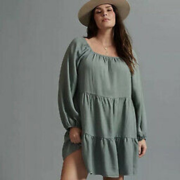 Anthropologie Dresses & Skirts - Anthropologie Amadi Verity Tiered Tunic Swing Dress in Moss Size MP Tencel NWT